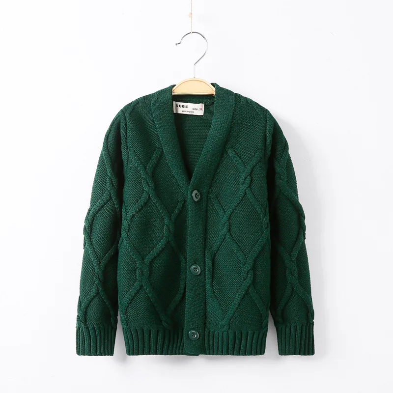 Hot Sales Spring Autumn Boys Sweater Solid Color Keep Warm Knitting Jacquard Weave V-neck Cardigan For 2-10 Years Old Kids