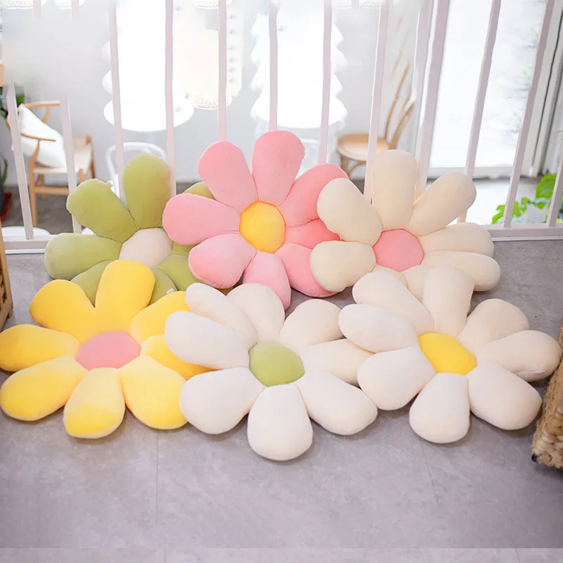 50-80cm Colorful Daisy Flower Plush Pillow Toy Soft Cartoon Plant Stuffed Doll Chair Cushion Sofa Kids Lovers Birthday Gifts