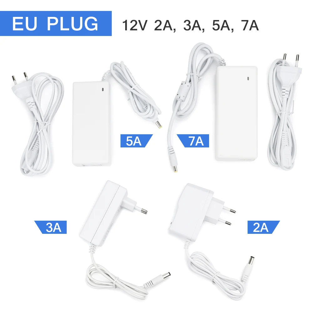 DC12 volt EU Plug Lighting Transformer Power Supply 2A/ 3A/5A White Adapter for 5.5x2.1mm Universal output caliber Charger