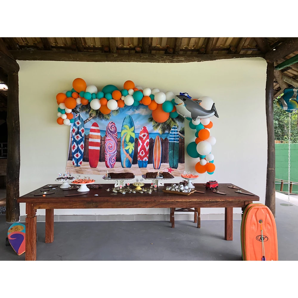Fundo do surf tropical do verão, prancha de surf da praia da areia, fundo para a fotografia, Havaí, decoração do partido do aniversário, bandeira do evento