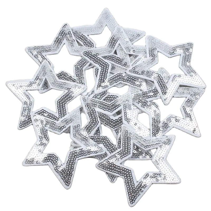 10ps Glitter Star Patches Embroidery Iron On Sequined Stickers DIY Handmade Patchcrafts Sewing Fabric Appliques Coats Badge