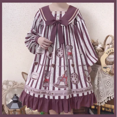 Robe gothique pour filles, kawaii, lolita op loli Palace, douce, rétro, col marin, falbala, taille haute, mignonne, impression victorienne