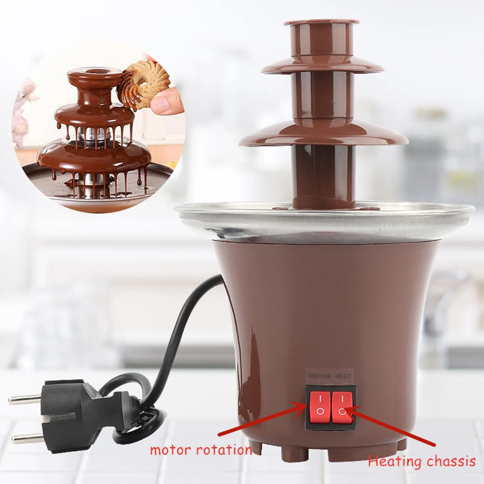 Electirc Chocolate Melt With Heating Fondue Fountain 3 Tier Hotpot for BBQ Sauce Ranch US Plug