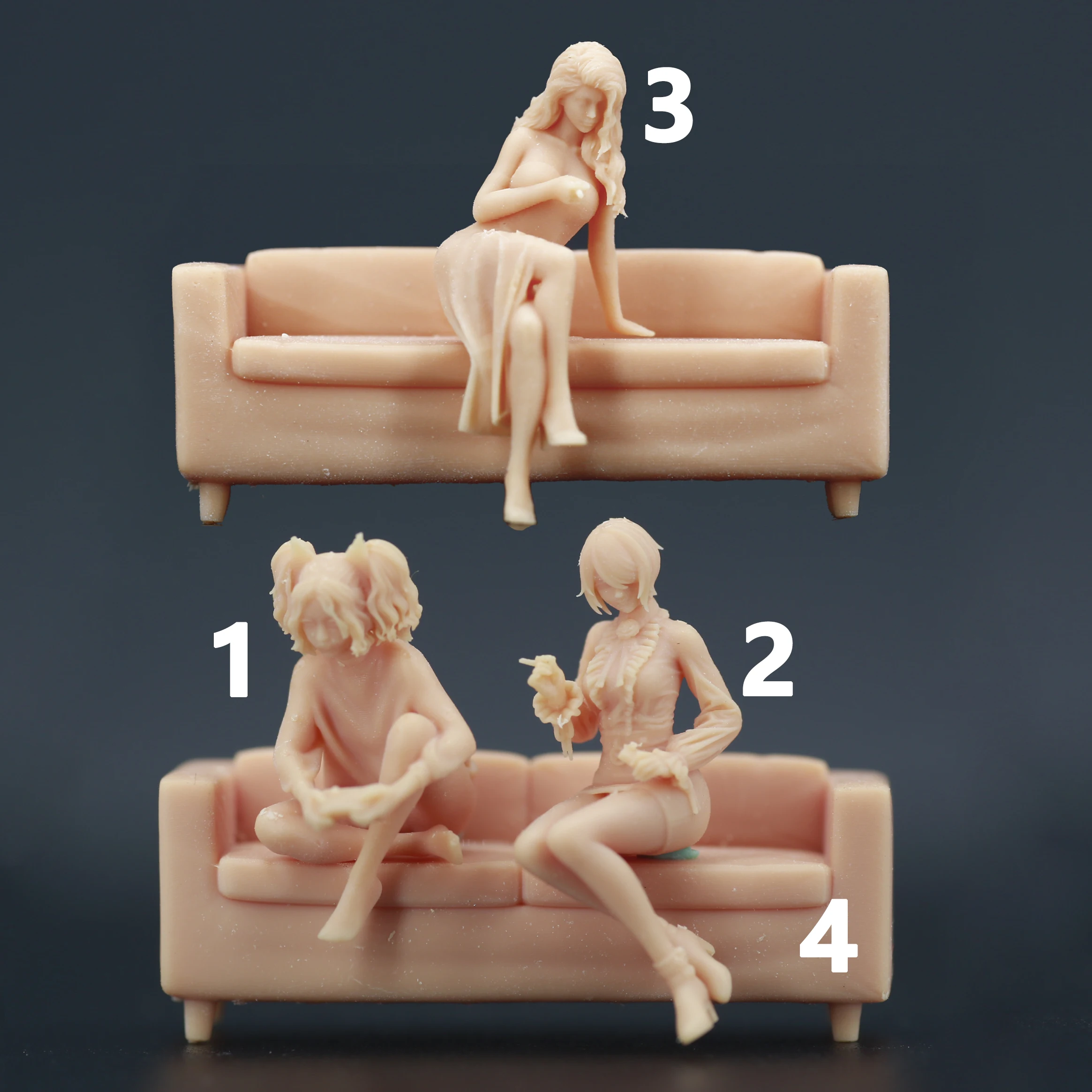 

1:64 1:43 Game Girl Sofa Elegant Lady Sitting Miniature Sand Table Villain Scene White Model Need To Be Colored By Yourself