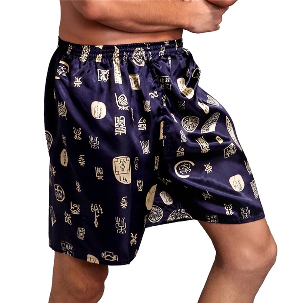 

Mens Silk Satin Sleep Bottoms Pajamas Comfortable Breathable Shorts Nightwear Printed Sleepwear Pyjamas Elastic Lingerie