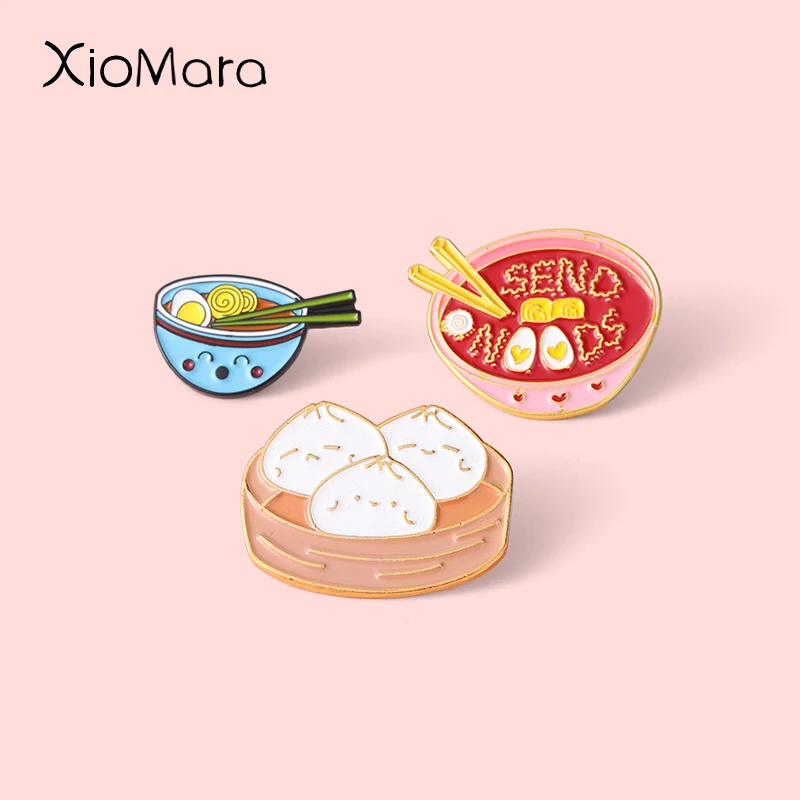 Cartoon Mini Ramen Japanese noodles Enamel Pin Cute Bowl Chopsticks Brooches Denim Shirt Collar Lapel Pins Badge Jewelry Gifts