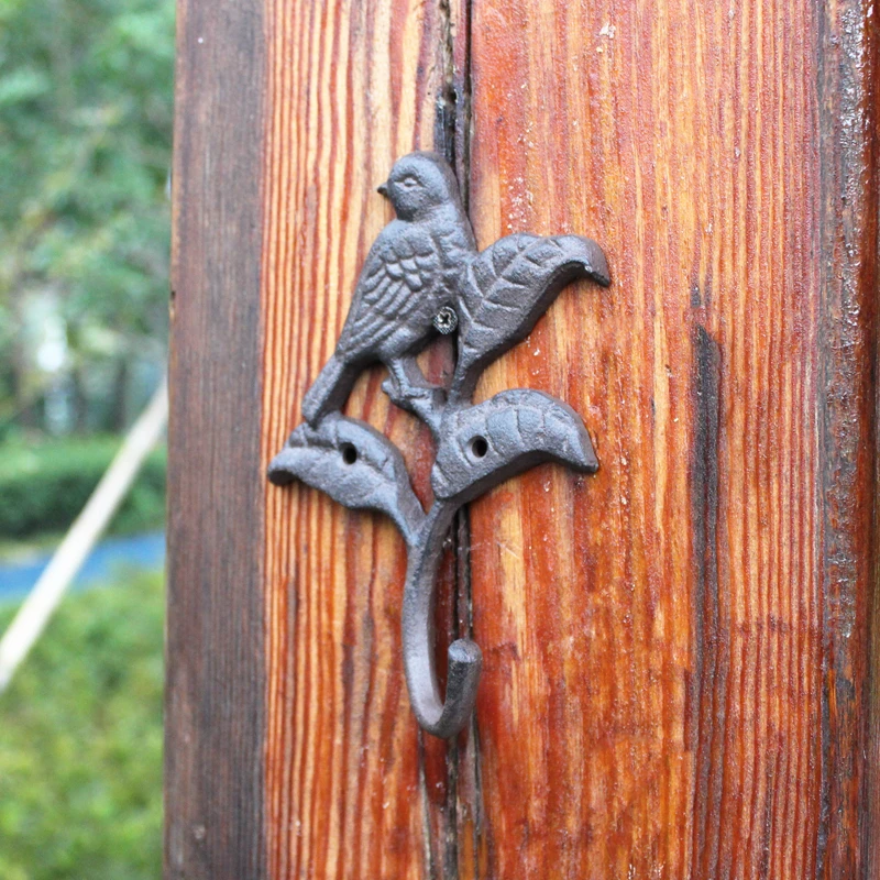 Rustic Bird On Branch Cast Iron Wall Hook With 1 Hanger Farm House Accents Handmade Home Garden Decor Flower Leaves Metal Rack