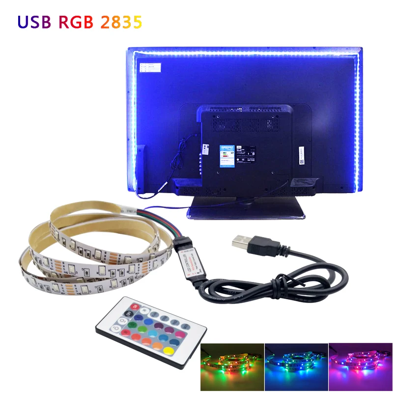 

USB Mini 3key LED Strip DC 5V Flexible Light 60LEDs 50CM 1M 2M 3M 4M 5M SMD 2835 Desktop Decor Screen TV Background Lighting