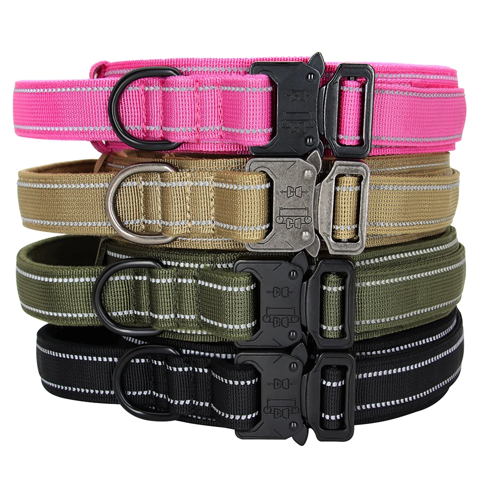 Personalized Dog Collar Military Tactical Dog Training Collars Reflective Durable Free Print With Handle Strong For Large Dogs