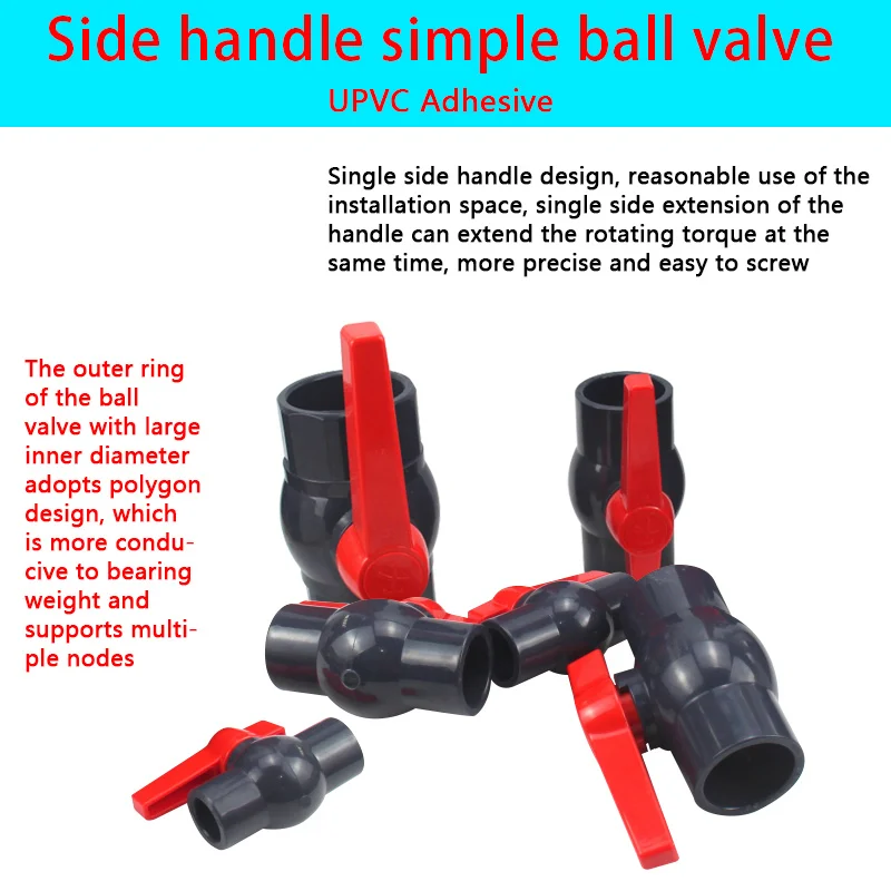 PVC Ball Valve UPVC Side Handle Simple Ball Valve Garden Irrigation Hose Connection Ball Valve Drainage Joint Switch 1Pcs