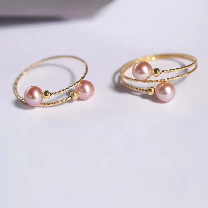 NYMPH Real 18K Yellow Gold Ring Purple Natural Freshwater Pearl Ring Pure AU750 For Women Fine Wedding Jewelry Gift J500