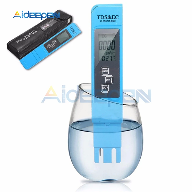 Tds Ec Meter Temperatuur Tester Pen Geleidbaarheid Water Kwaliteit Thermometer 3 In1 Meting Tool Tds & Ec Tester 0-9990ppm