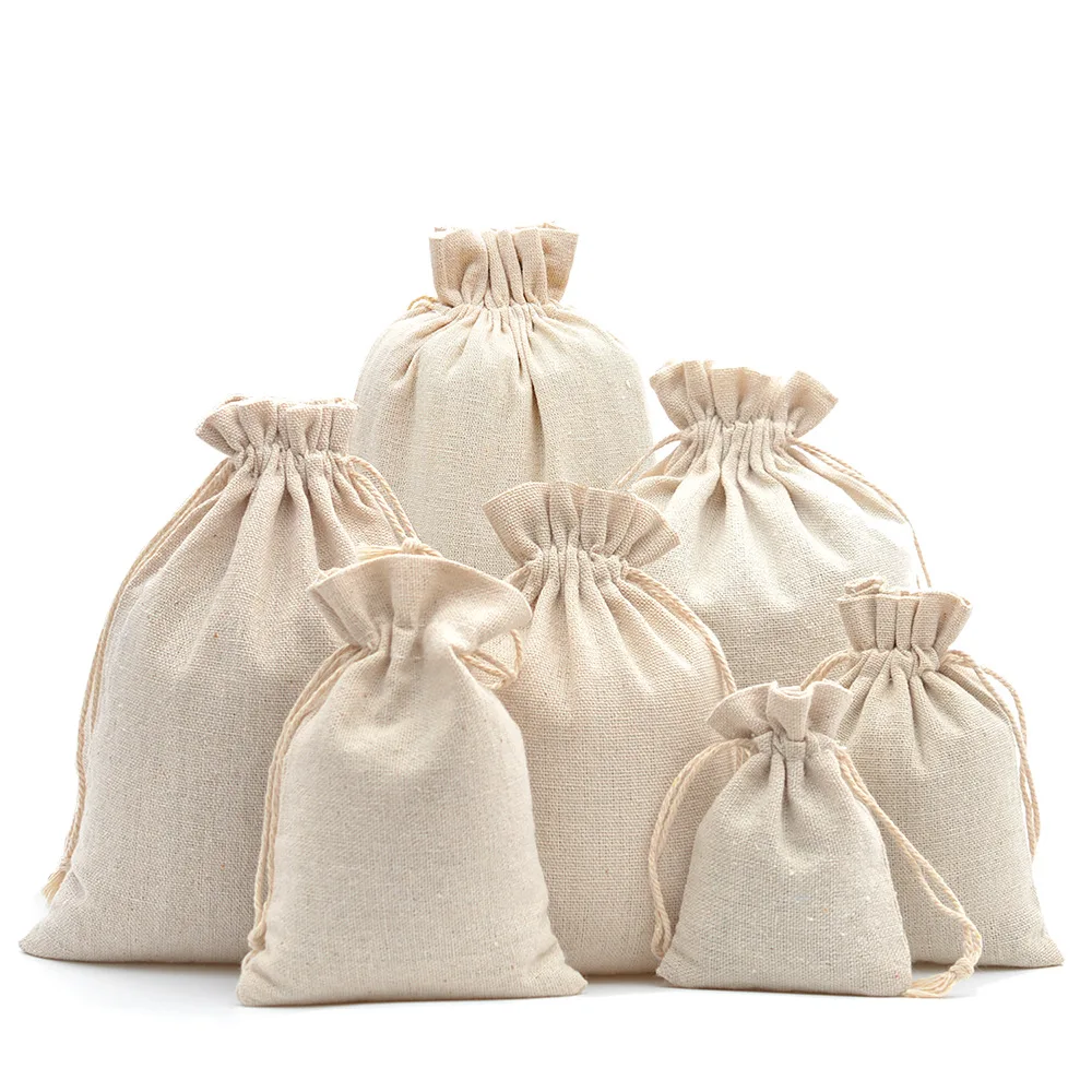 Sac cadeau en lin de coton avec cordon de proximité, pocommuniste d'emballage en toile de jute, sacs de rangement pour mariage, bijoux de Noël, anti-poussière, 10 pièces