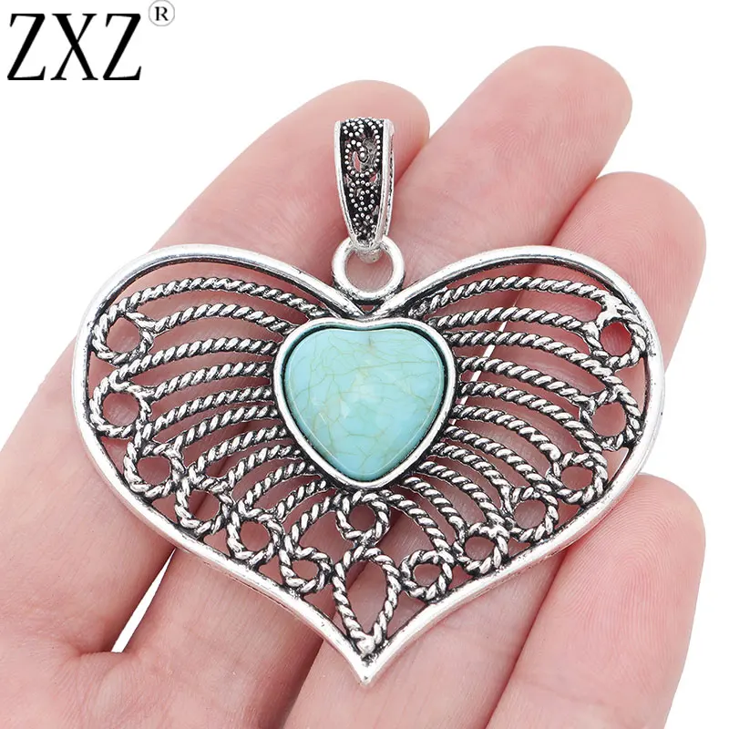 ZXZ 2pcs Tibetan Silver Large Filigree Heart Charms Pendants for Necklace Jewelry Making Accessories