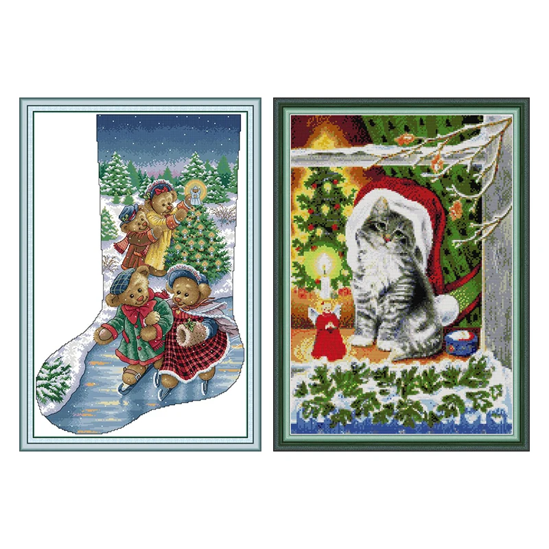 Bears Christmas Stocking Stamped Cross Stitch Kits DMC 14CT 11CT Printed Canvas Embroidery Kit for Needlework Sets DIY Hand Arts