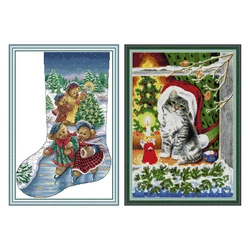 Bears Christmas Stocking Stamped Cross Stitch Kits DMC 14CT 11CT Printed Canvas Embroidery Kit for Needlework Sets DIY Hand Arts