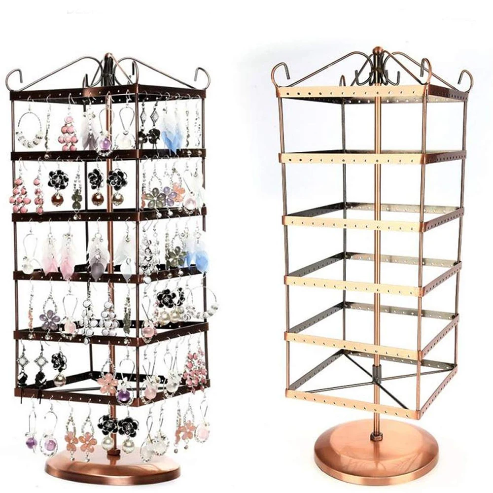 

Square Rotatable 6 Layers Earrings Display 288 Holes Earrings Necklace Bracelet Jewelry Display Stands Hanger Holder Iron Rack