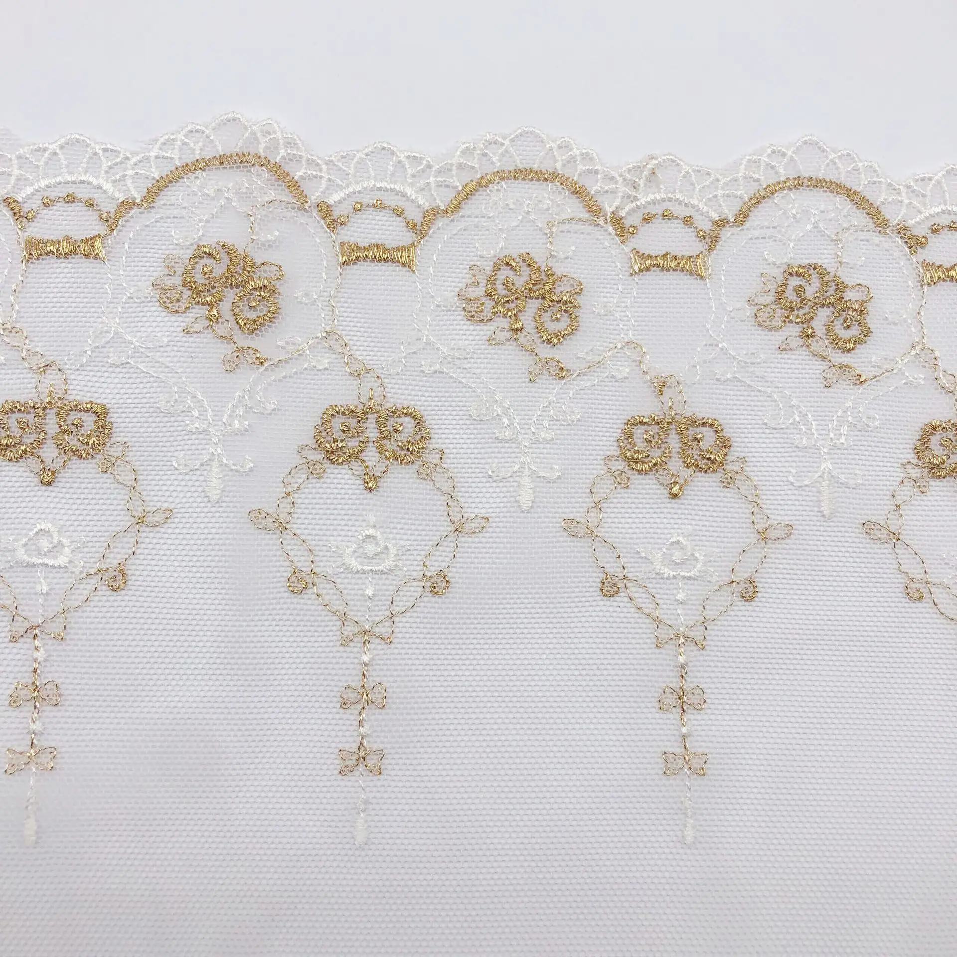 16.2CM Width Mesh Embroidery Gold Thread Rose Lace Fabrics DIY Wedding Gorgeous Dress Lolita Clothing Garment Accessories