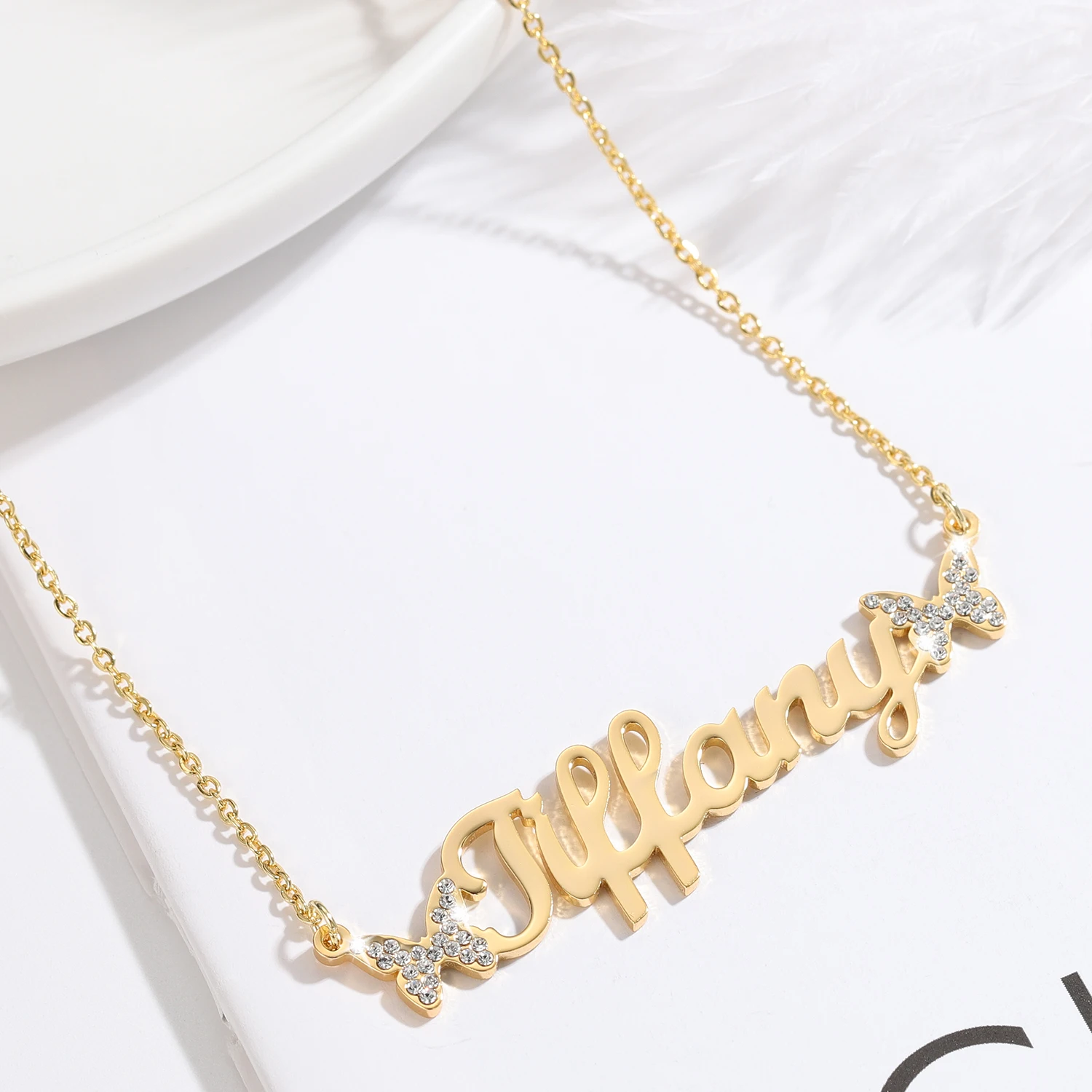 Custom Butterfly Name Necklaces Personalized Necklaces For Women Gold Stainless Steel Chain Necklaces Iced Out Butterfly Gifts