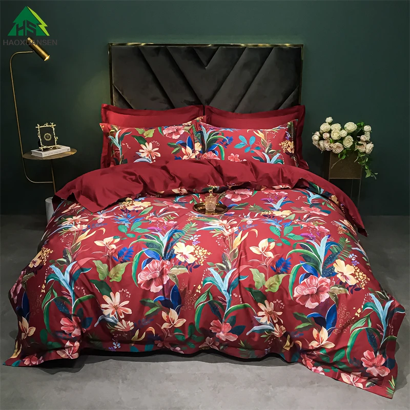 3D Dense Flowers Bedding Sets Bed Sheets Pillowcase Quilt Cover Duvet Cover Pure Cotton Fabric 1000TC High-Density Super Soft