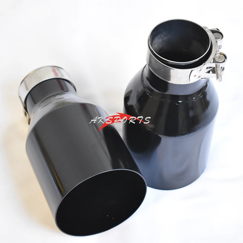 1PC Car Exhaust Tail Pipe Glossy Black Stainless Steel Straight Layer Muffler Tip