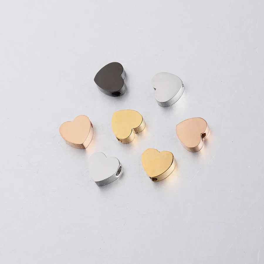 Fnixtar 20Pcs/Lot 1.8mm Hole Mirror Polished Stainless Steel Heart Charm Beads Horizontal Vertical Hole Charms For DIY Necklaces