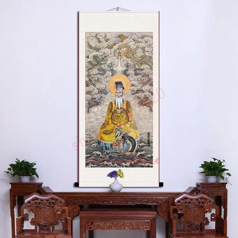 Xuanyuan Yellow Emperor portrait figure ancestor taishangdaozu portrait silk painting Jiulong Xiangyun decorative painting