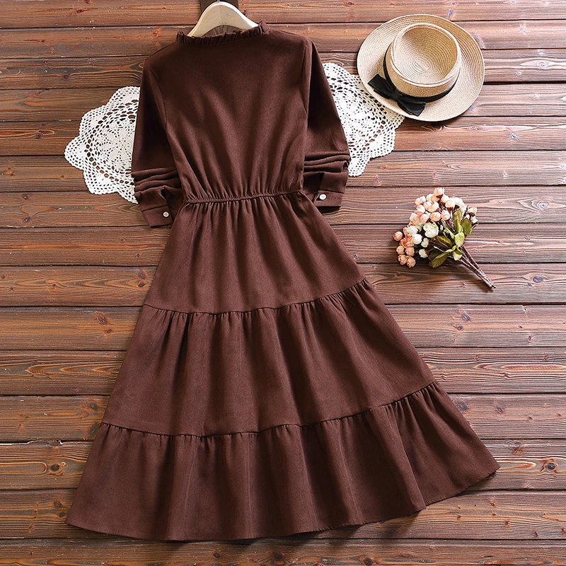 Mori girl cute kawaii sweet dress new autumn fashion long sleeve corduroy women vintage vestidos