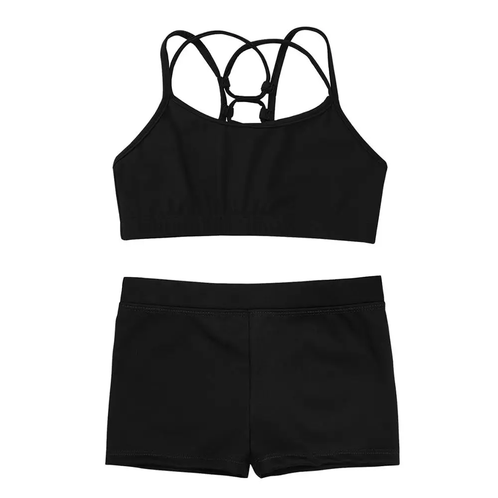 Children Sports Sets Girls Summer Clothes Spaghetti Shoulder Straps Tank Tops +  Low Rise Shorts Exercise Gym Workout Kids Set