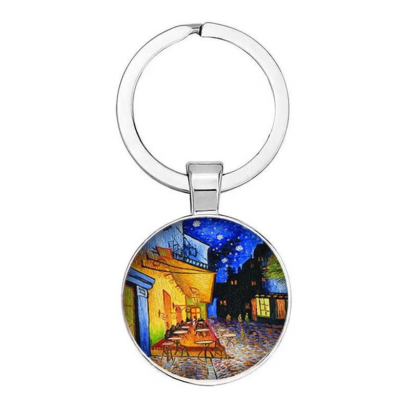 Starry Van Gogh Sunflower Round Glass Round High Art Oil Keychain Men'S And Women'S Holiday Gifts