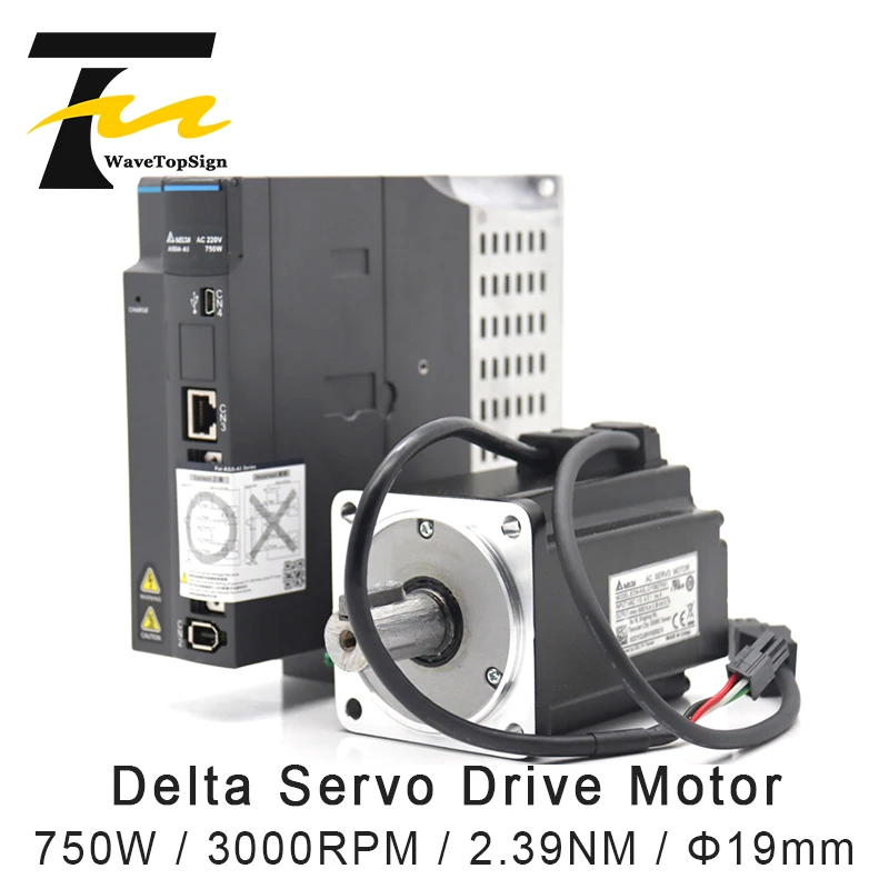 WaveTopSign Delta  Servo Motor kit 750w ASD-A3-0721-L+ECM-A3L-CY0807RS1 ECM-A3L-CY0807SS1 with brake  3000RPM 2.39NM