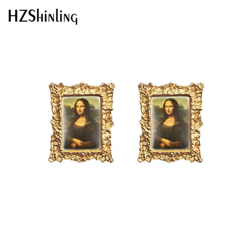 2020 New Vintage Oil Painting Stud Earring Mona Lisa Last Supper Square Earrings Retro Art Printed Glass Dome Jewelry