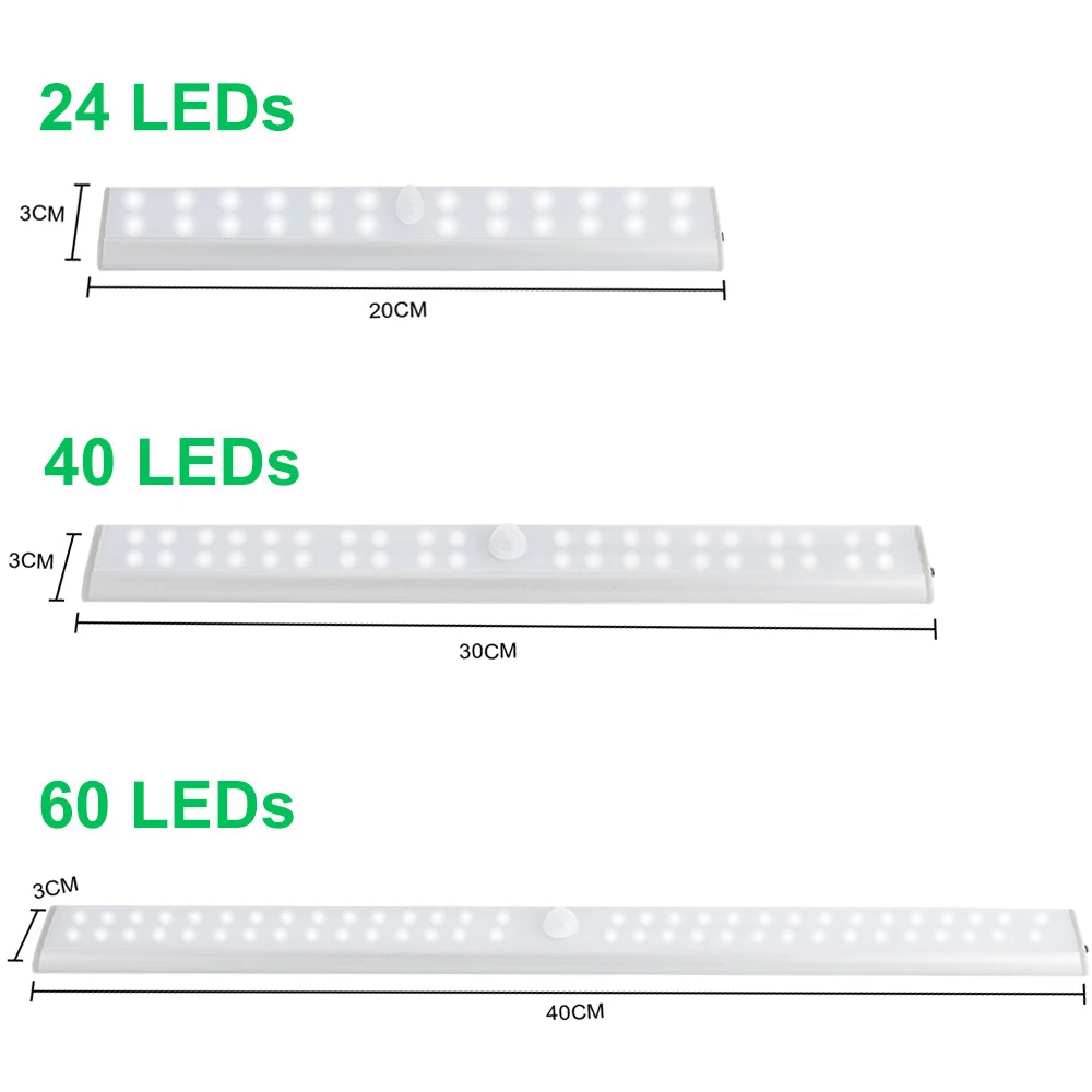 Éclairage LED sous-meuble Rechargeable avec capteur de mouvement, pour placard, cuisine, garde-robe de nuit avec bande magnétique pour escaliers,