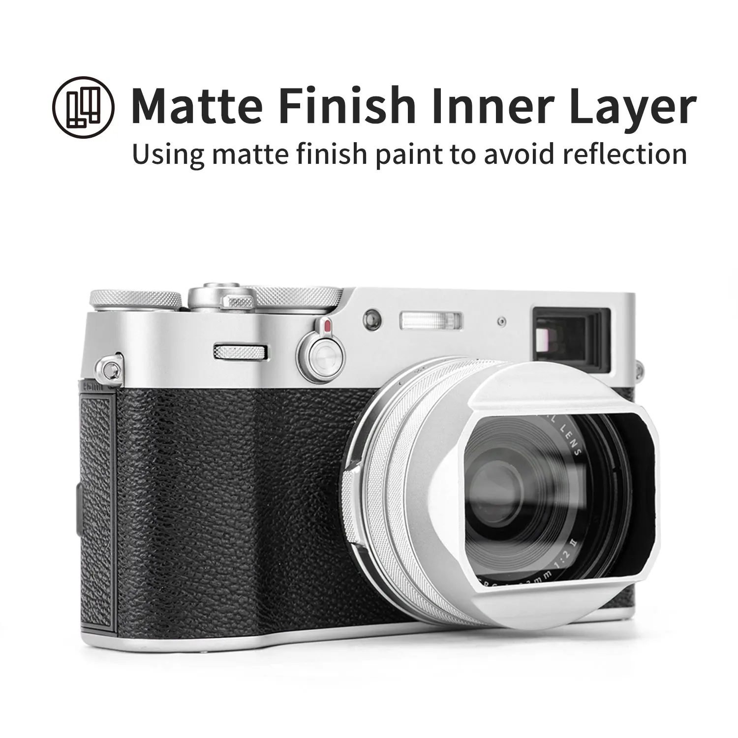 YC Cebola-Alumínio Camera Lens Hood, 49mm Anel Adaptador, Acessório para Fujifilm X100VI X100V X100F, Preto Prata