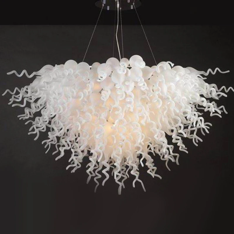 

European Design Pendant Lamp Milk White Shade Murano Glass Chandelier 32 by 20 Inches Table Top Lighting