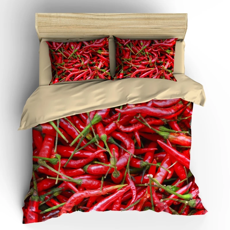 

AHSNME 3D Effect Tropical Vegetables Collection Cover Set Summer Bedding Set Red Bright Peppers Customized King Queen Bed Set