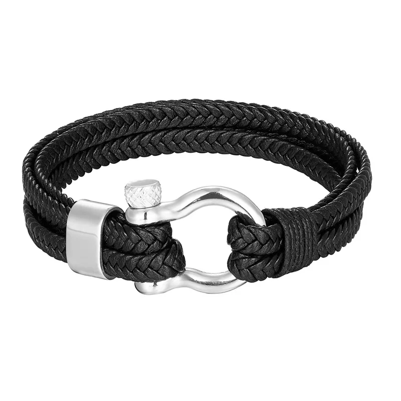2023 New Fashion Stainless Steel Bracelet Men Punk Genuine Leather Bracelets & Bangles Charm Jewelry Wholesale Pulseira Homens