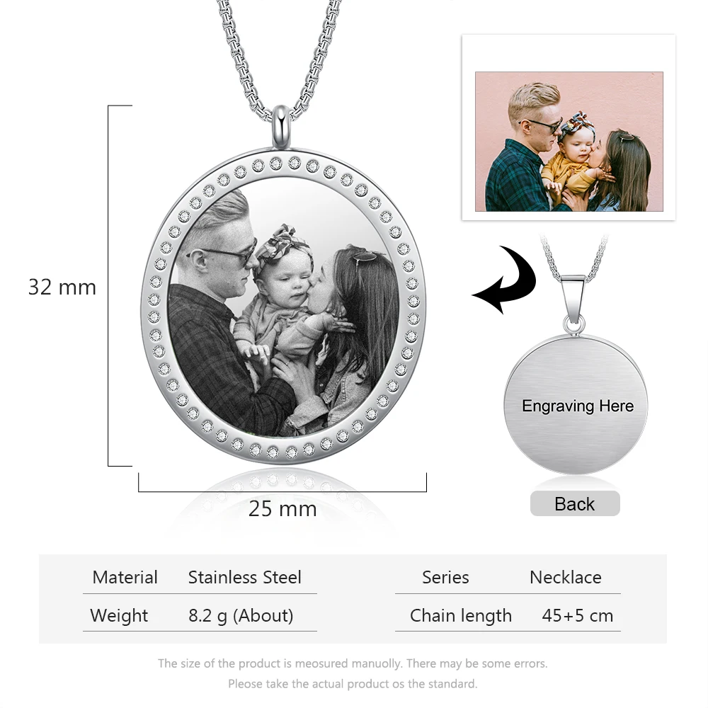 JewelOra Customize Photo Necklace Stainless Steel Family Pendant Fashion Jewelry Engrave Name Personalized Memory Gift for Women