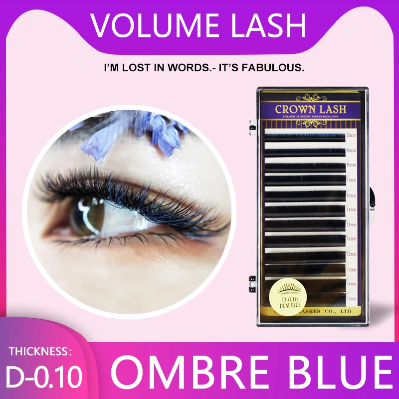 2Tones Ombre Blue Volume Lash C D 0.10 0.07 7-15mm Dual Color Gradient Shaded CrownLASH Eyelash Extension