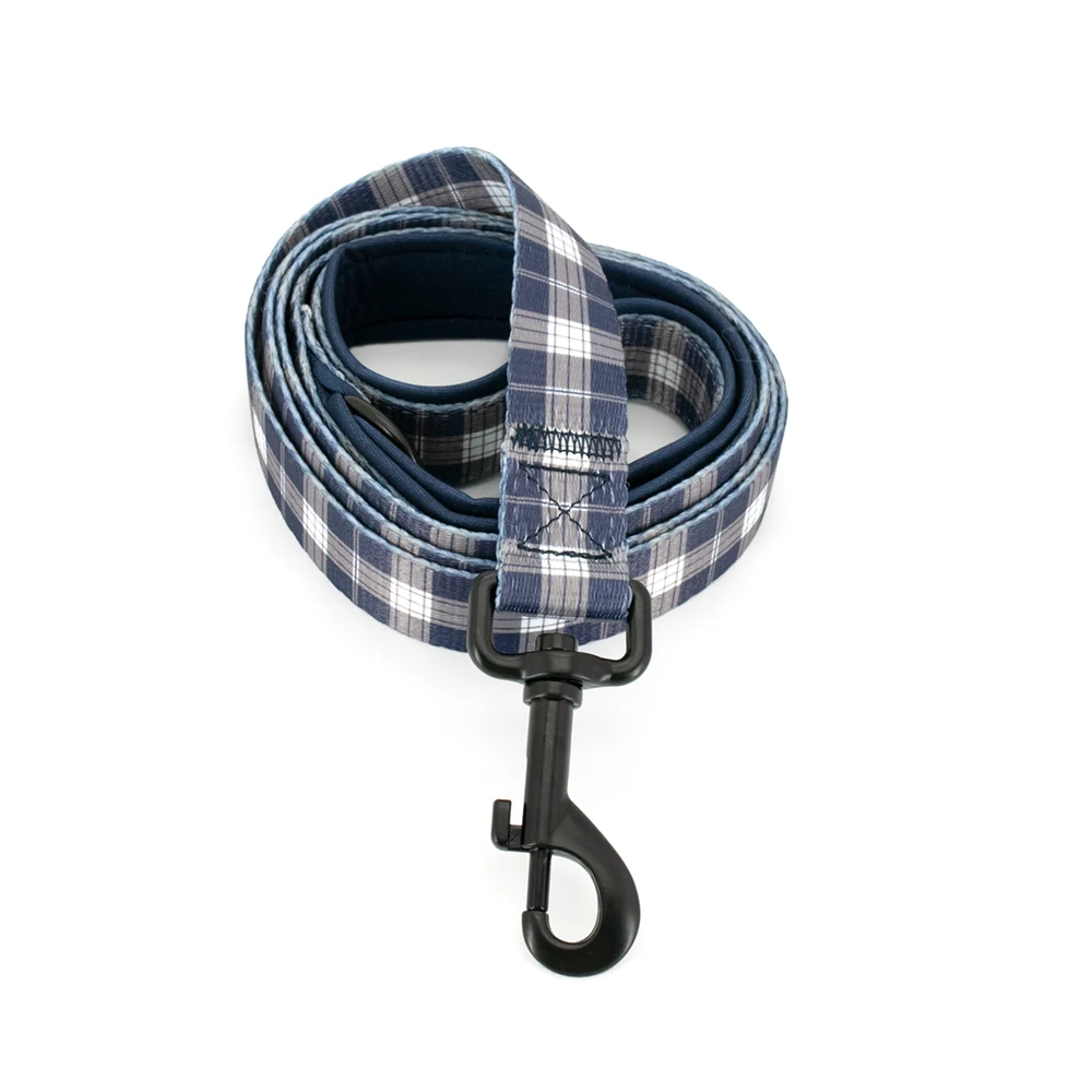 Collarlogo Adjustable Pet Dog Collar Durable Soft Creative Blue White Plaid Design Leash Neoprene Harness Poop Bag Dispenser