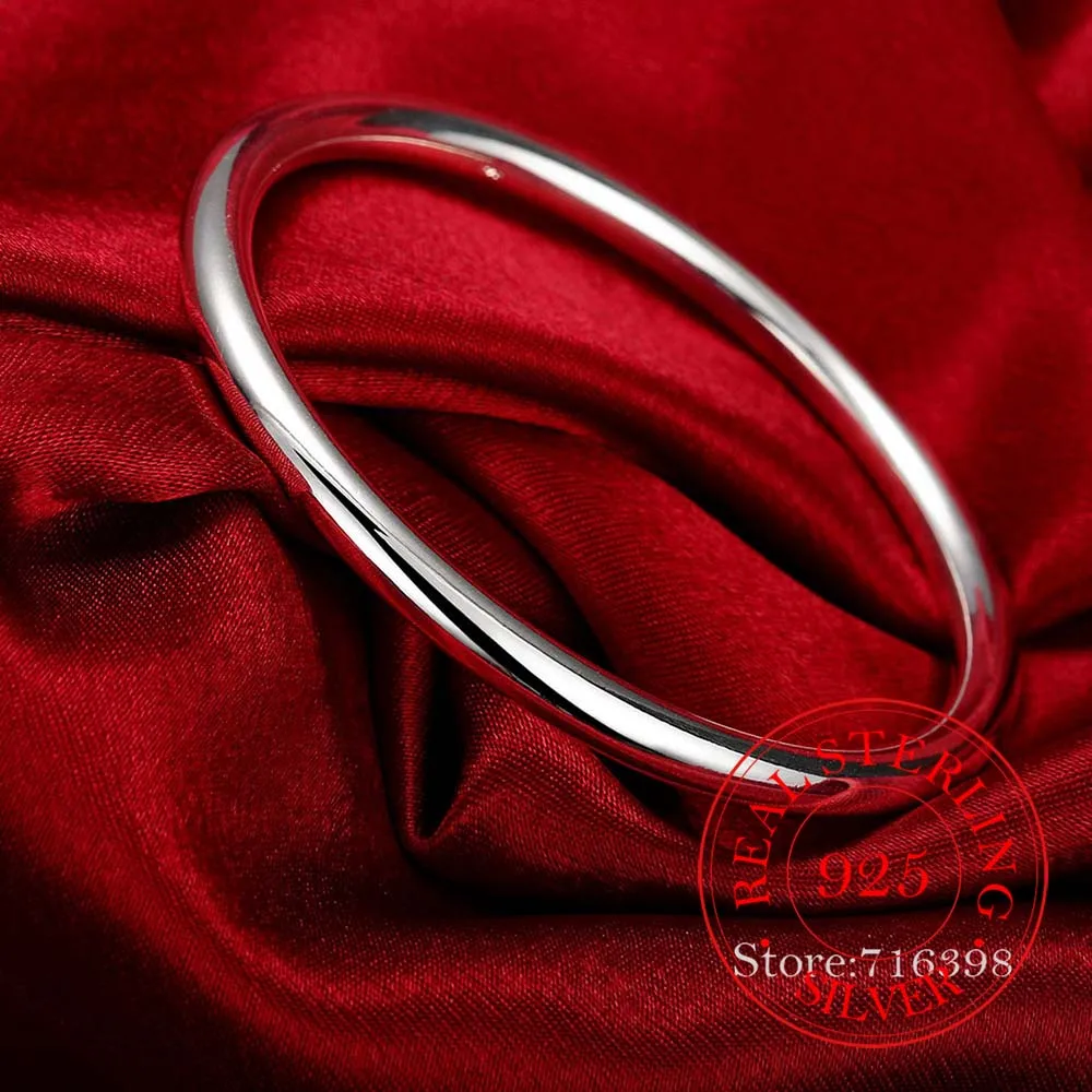 Genuine 925 Sterling Solid Silver Bracelet Fashion Personality Simple Smooth Bangles For Women Wedding Engagement Jewelry/qwfa