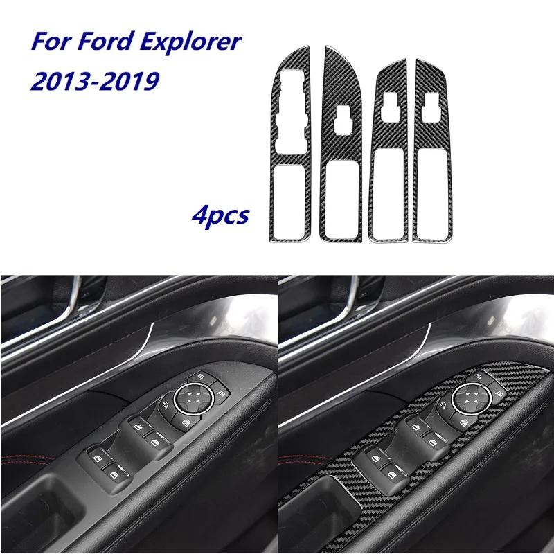 

Carbon Fiber Interior Glass Lifting Panel Trim Cover Sticker Fit For Ford Explorer 2013-2019 Window Switch Panel Car Accessories