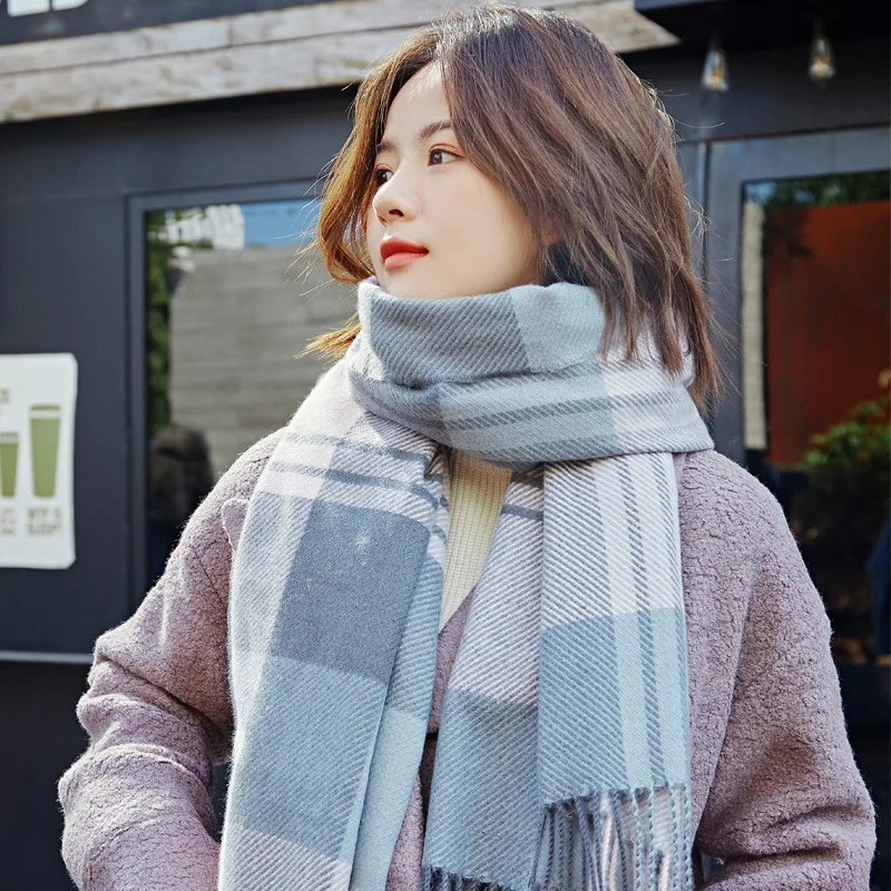 Women Sacrf Imitation Cashmere Autumn Winter Scarves Designer Casual Warm Scarves Shawls Ladies Colour Chequered Tassel Femme