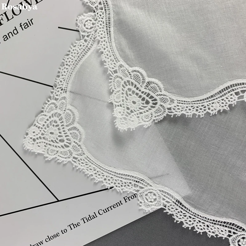 handkerchief White soft 100% cotton Wedding Handkerchief Elegant Embroidered crochet lace For Bridal Hankies