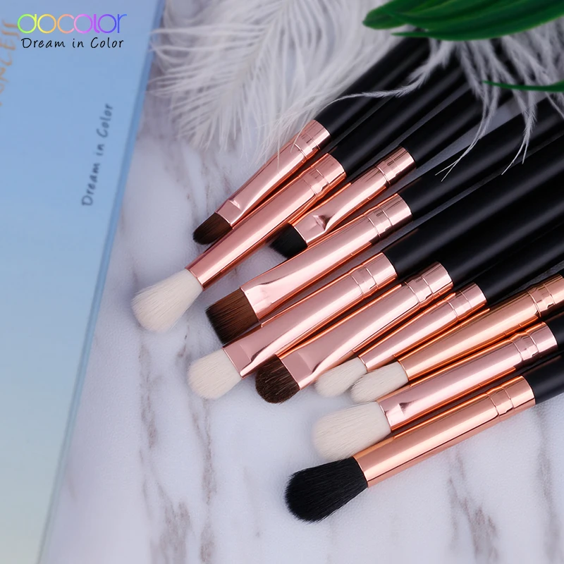 Docolor 10Pcs Black Eyebrow Brush Set Horse Hair Powder Foundation Eyeshadow Make Up Brushes Cosmetics Lip Pincel Makeup Tool