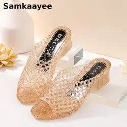 Size 36-40 Womens Sandals Slippers Platform Shoes Wedge Sandals Mules Clogs Summer Female Peep Toe Crystal 5CM Heels Zapatos y15