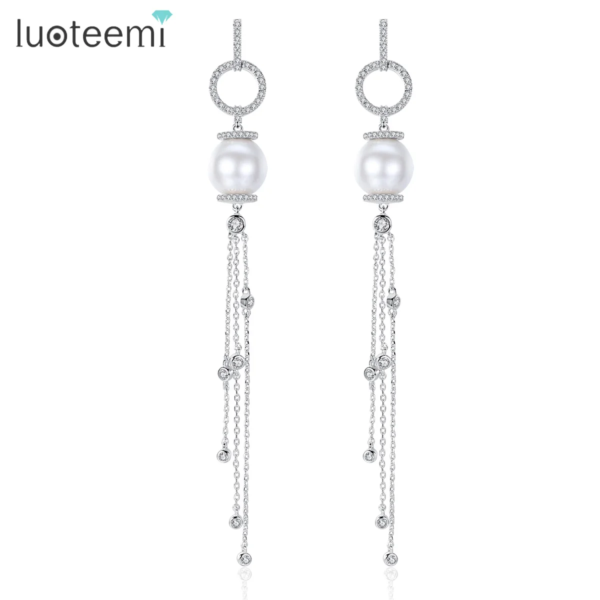 LUOTEEMI Drop Multiple Chain Tassel Long Dangle Earring for Women Bridal Wedding Party Jewelry for Girl Christmas Fashion Gifts