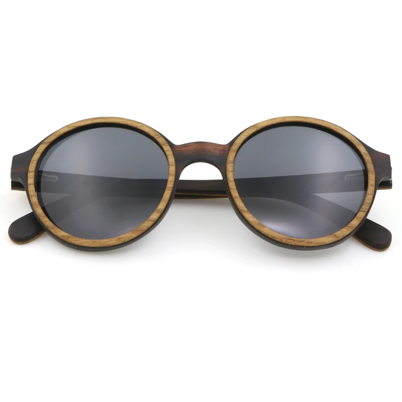 Vintage Round Wood Sunglasses for Men Walnut Ebony Frame Handmade Polarized Lens Women's sun glasses