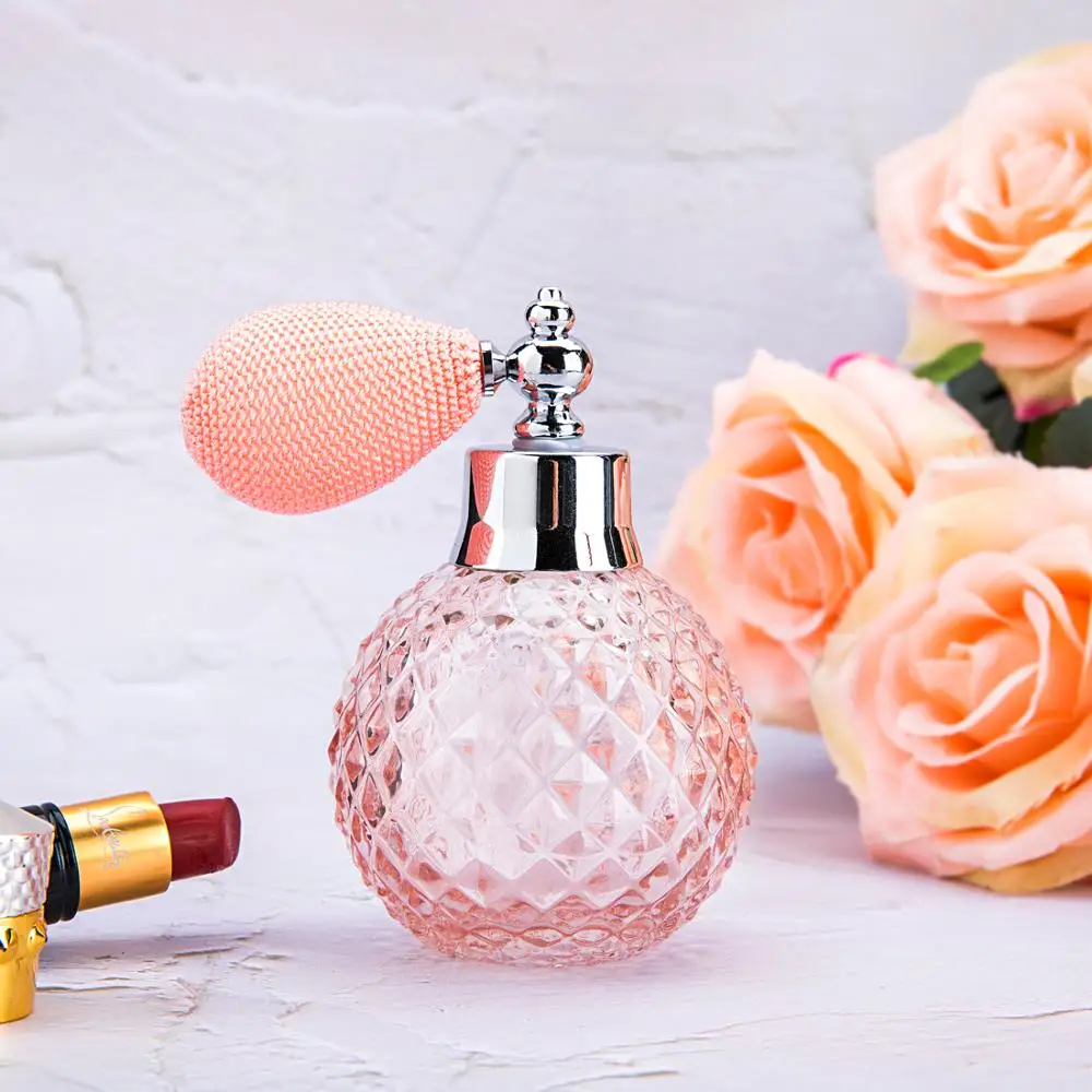 

H&D 110ml Empty Crystal Glass Vintage Perfume Replacement Spray Bottle Atomizer Luxury Series Gift Home Wedding Decor(Pink)