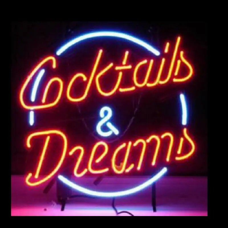 Custom COCKTAILS AND DREAMS Red Pink Sign Glass Neon Light Sign Beer Bar